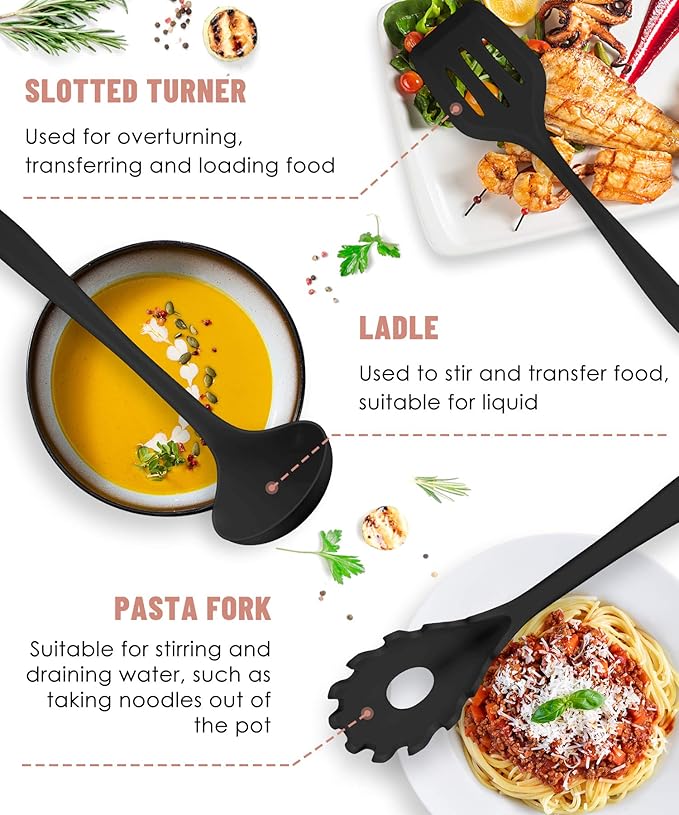 Kitchen Utensils Set-12 Pieces Silicone Cooking Utensils Set Dishwasher Safe 392°F Heat Resistant Spatula Set Nonstick Cookware