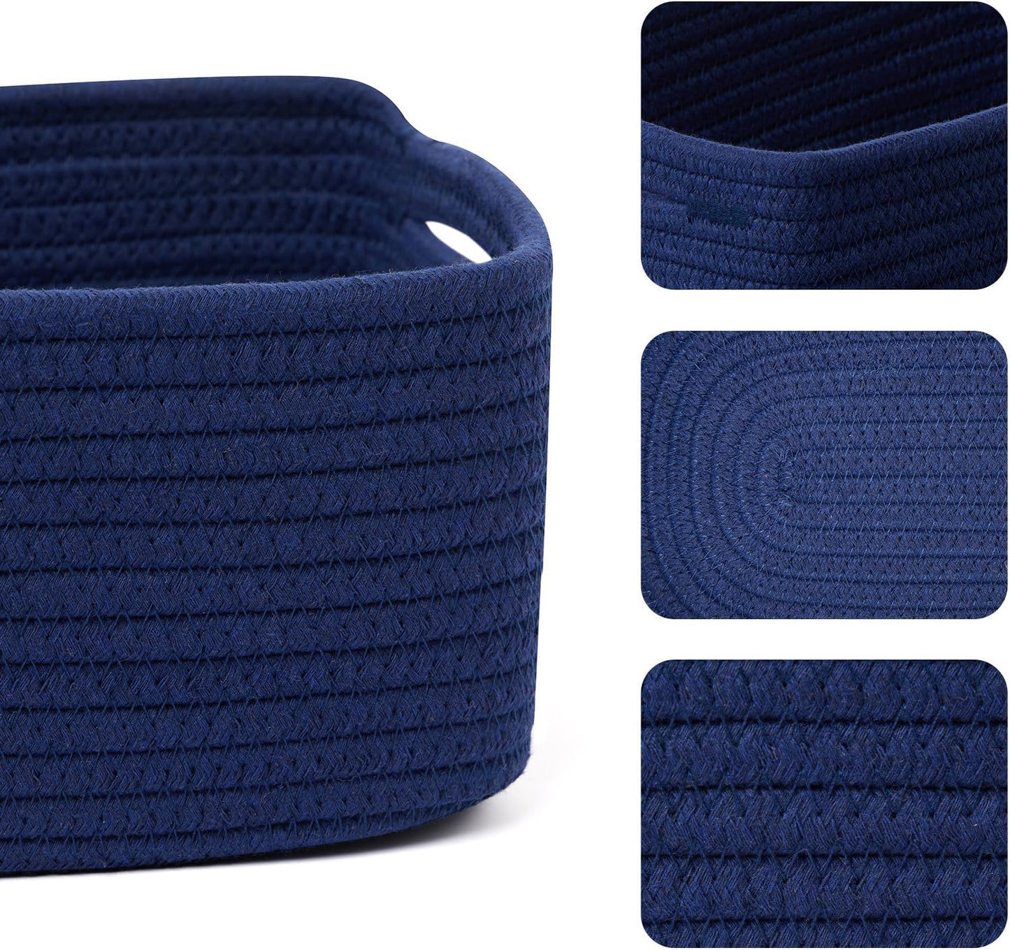 Small Storage Baskets for Organizing | Closet Organizer Bins | Shelf Toy Basket | Woven Rope Baskets | Cube Decorative Box | Shallow Basket | 13x8.5x5.1” | 3 Packs Navy Blue