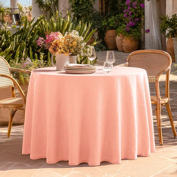 Linen World Linen Tablecloth,100% French Flax Round Tablecloth 60" Inch,Washable Natural Table Cloth for Dining,Outdoor,Weddings and Restaurants,Decorative Christmas,Peach Pink