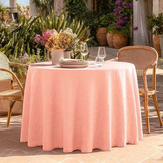 Linen World Linen Tablecloth,100% French Flax Round Tablecloth 60" Inch,Washable Natural Table Cloth for Dining,Outdoor,Weddings and Restaurants,Decorative Christmas,Peach Pink