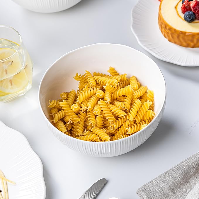 12 Pcs Porcelain Dinnerware Sets for 4, Ceramic Plates and Bowls Sets with Embossment, Oven, Dishwasher and Microwave Safe - Scratch Resistant Dish Set, QOMO-1996