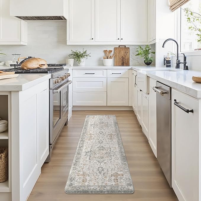 GENIMO Kitchen Mats for Floor, Washable Anti Fatigue Mat for Cushioned, Waterproof Kitchen Rugs, 17.3"x59", Non Slip Comfort Standing Mat Rug for Home, Runner, Sink, Office, Laundry, LightTaupeBrown