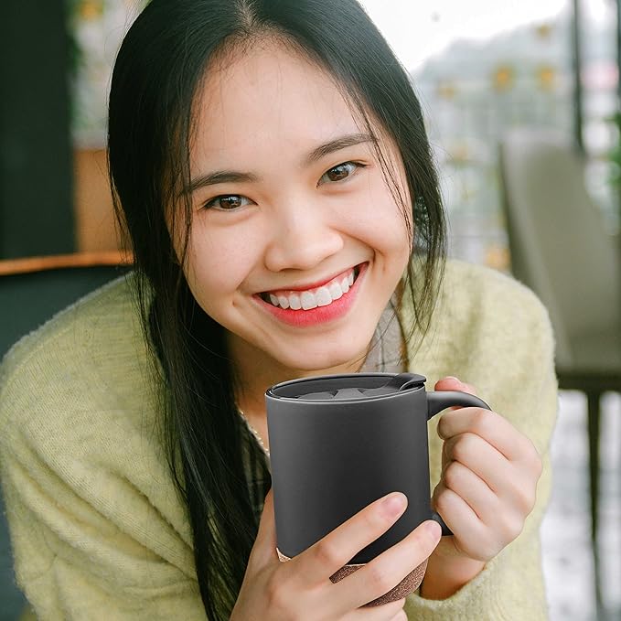 DISCOUNT PROMOS Barista Ceramic Mugs with Cork Bottom 13 oz. Set of 12, Bulk Pack - Perfect for Coffee, Tea, Espresso, Hot Cocoa, Other Beverages - Black