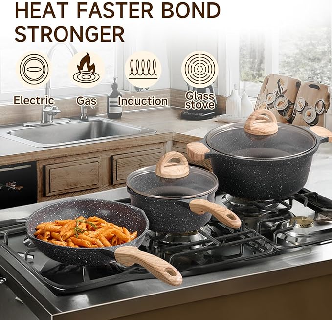 JEETEE Pots and Pans Set Non Stick 23pcs, Healthy Kitchen Cookware Sets, Induction Cooking Set W/Gray Frying Pans, Saucepans, Sauté & Griddle & Crepe Pan (PFOA, PFAS, PFOS Free)