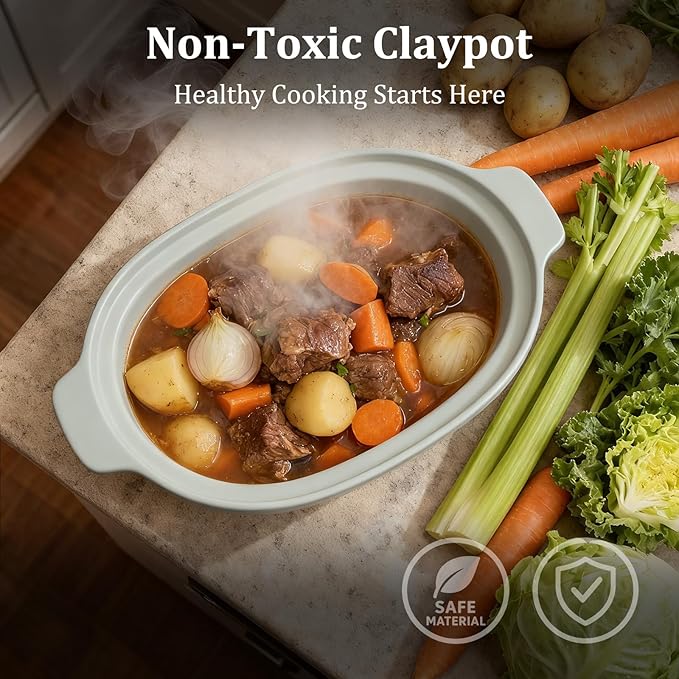 MAGNIFIQUE 4 Quart Programmable Casserole Slow Cooker, 8-in-1 Multi Cooker with Removable Non-Toxic Stoneware Crock, Claypot Slow Cooker, Rice-cooking, Nonstick, Oven Safe Pot to 450°F, Olive