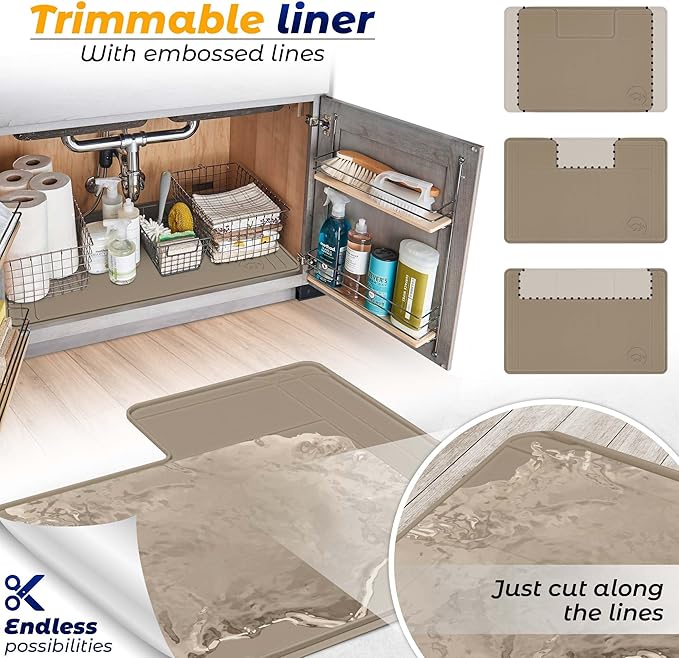 The Original Under Sink Mat - Adjustable Silicone mat, Waterproof Under The Sink Bathroom Vanity Mat - 28" x 19" or smaller