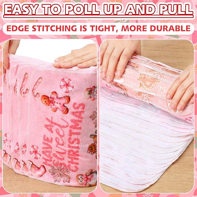 36 Pack Reusable Cleaning Cloths Washable Cotton Kitchen Dish Towels for Home Christmas Party Supplies Bulk, 9.84x11.81in (Pink Gingerbread)