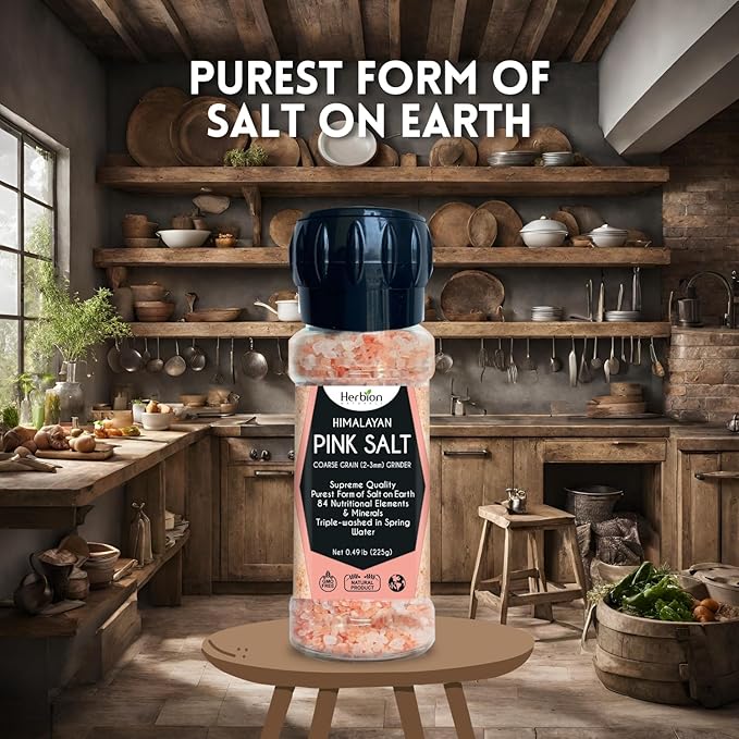 Herbion Naturals Himalayan Pink Salt Grinder Coarse Grain, 100% Pure with 84 Minerals for Seasoning, Refillable, Organic, All-Natural Salt, Triple-Washed in Spring Water, Vegan, Kosher Certified, Pack of 3