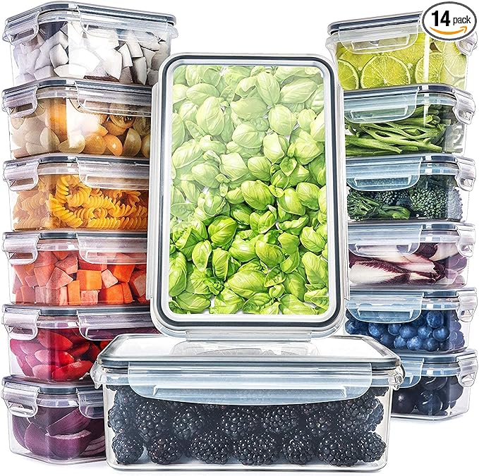 fullstar 28-Piece Plastic Food Storage Containers with Lids (14 Containers & 14 Lids) - Leakproof, BPA-Free, Meal Prep Containers, Reusable Lunch Storage Set for Kitchen Organization (Pack of 28)