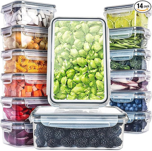 fullstar 28-Piece Plastic Food Storage Containers with Lids (14 Containers & 14 Lids) - Leakproof, BPA-Free, Meal Prep Containers, Reusable Lunch Storage Set for Kitchen Organization (Pack of 28)