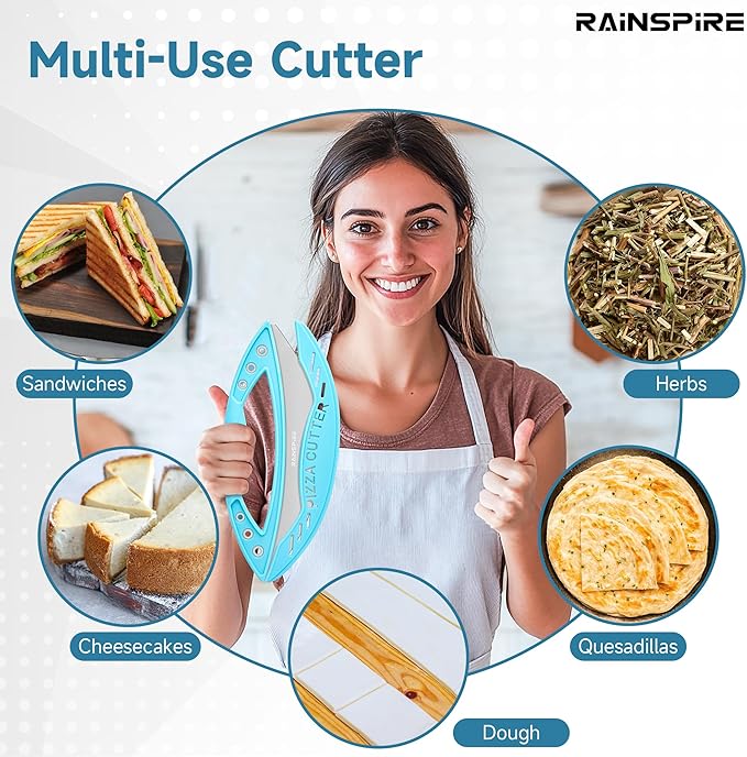 Rainspire 12" Pizza Cutter Rocker Blade Stainless Steel Pizza Rocker with Cover Sharp Blade Pizza Knife Dishwasher Safe Kitchen Gadgets Home Essentials (Blue)