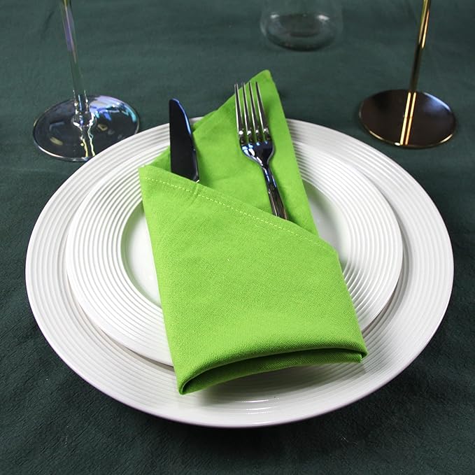 Solid Color Blended Thin Dinner Cloth Napkins - Set of 12 (40 x 40 cm) - for Events & Home Use (Green)