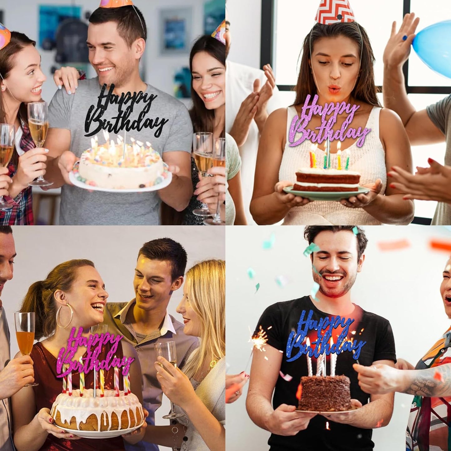 BEISHIDA Happy Birthday Cake Topper - Hot Pink Glitter Birthday Cake Decoration for Girl's Women's Birthday 18th 30th 40th Birthday Cake Topper Birthday Party Photo Booth Props