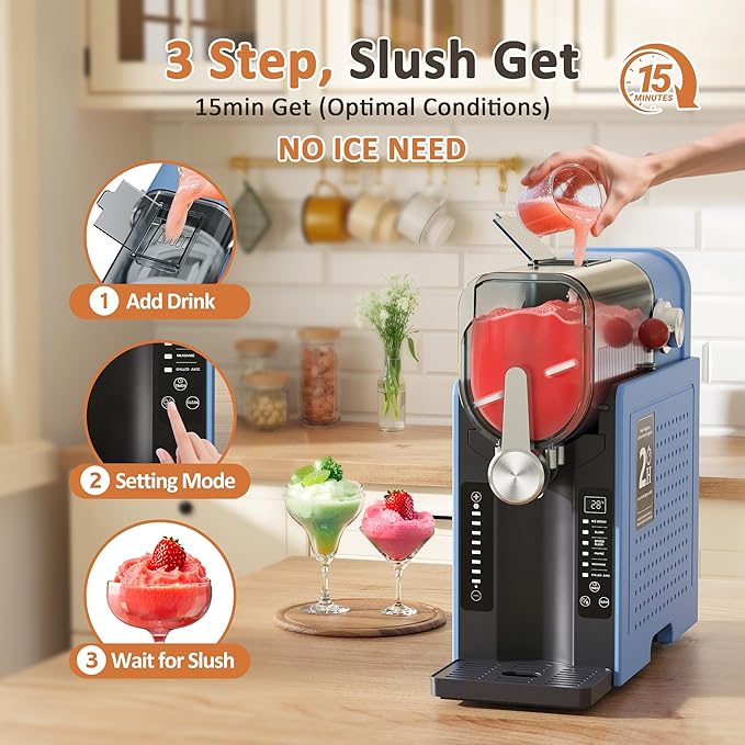 Slushie Machine, Slushy for Home No Ice Need, Professional Frozen Drink Maker & Margarita Machine, 6 Presets for Milkshakes, Frappés, Slush, Ice Cream, Large Capacity, Blue