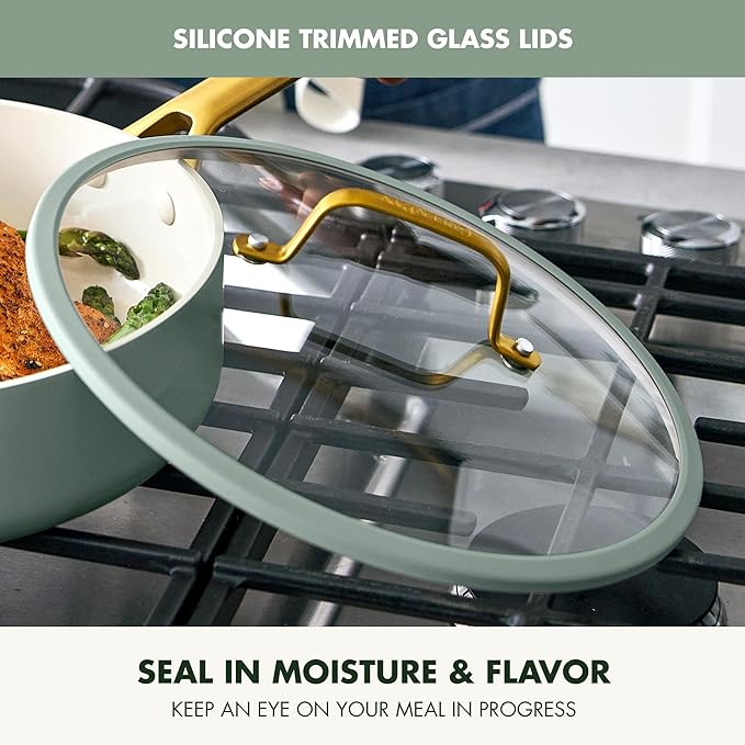 GreenPan Nonstick Reserve Pro 10 Piece Cookware Set, NSF Certified Ceramic, Hard Anodized PFAS-Free Pots & Pans Set with Lids, Stainless Steel Handles, Oven & Dishwasher Safe, Moss Green