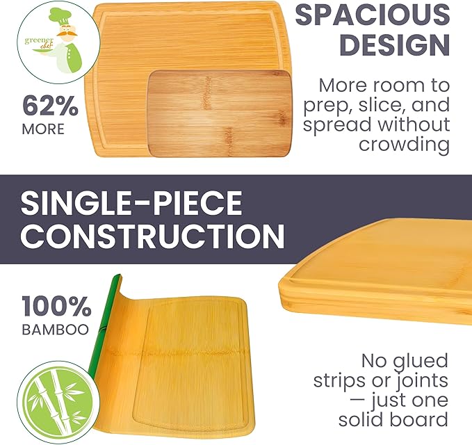 FSC® Certified Extra Large Bamboo Cutting Board Set of 3 – Featuring Glue-Free Surface™ Non Toxic Wood Cutting Boards for Safer Family Cooking and Lifetime Replacements for Peace of Mind
