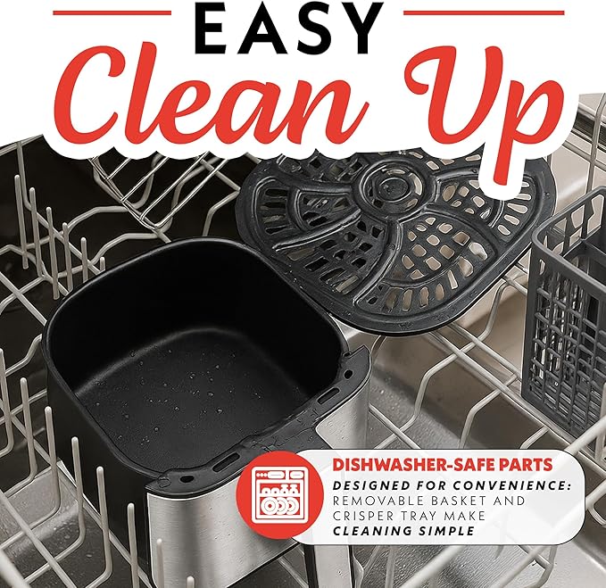 Gourmia Air Fryer - 7 Qt Large Capacity, FryForce360º, Digital Display with 12 Presets, Roast, Bake, Broil, Dehydrate, Dishwasher Safe Accessories, Black