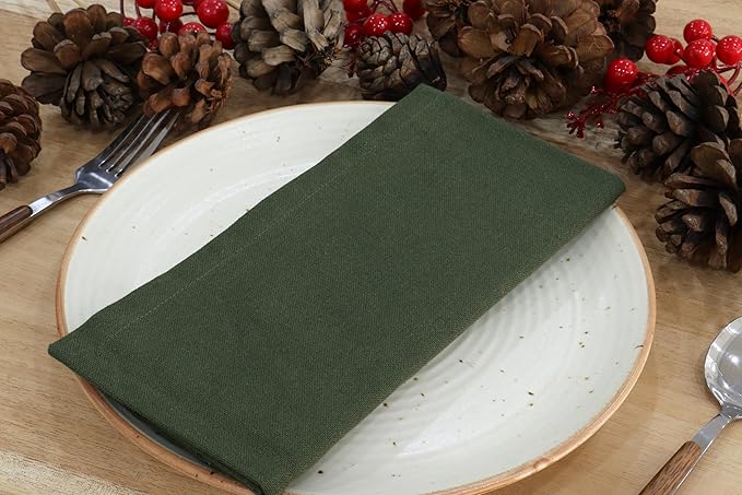 PurpleEssences Set of 12 Cloth Dinner Napkins 100% Cotton 18x18 Inch - Soft Durable Washable - Ideal for Farmhouse Party Christmas Holiday Winter - Perfect Everyday Use Table Linen - Olive Green