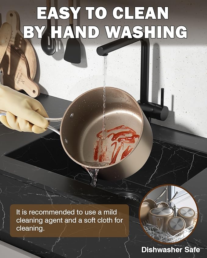 Cooks Standard 3-Quart Saucepan Hard Anodized Ceramic Nonstick with Glass Lid, Classic Small Cooking Sauce pot Mini Milk Pan, Induction Compatible, Bronze