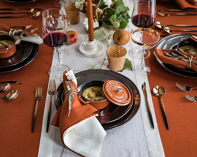 Solino Home Linen Napkins Set of 4 - Classic Hemstitch 100% Pure Linen Cinnamon Dinner Napkins Cloth 20 x 20 Inch for Fall, Autumn, Winter, Thanksgiving - Handcrafted and Machine Washable