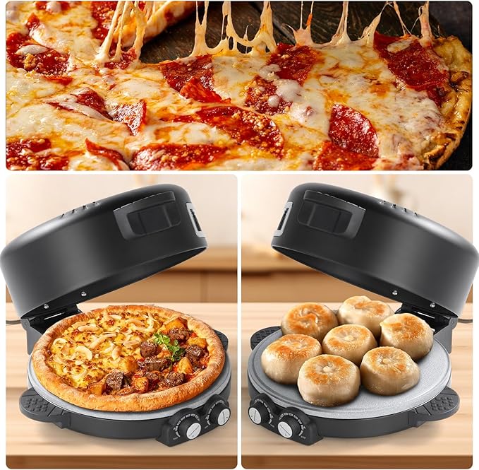 12" Electric Pizza Oven-Countertop Pizza Maker with Timer &Temperatures Control, Perfect for Pizzas/Pancake/Quesadillas/Cookies (black)