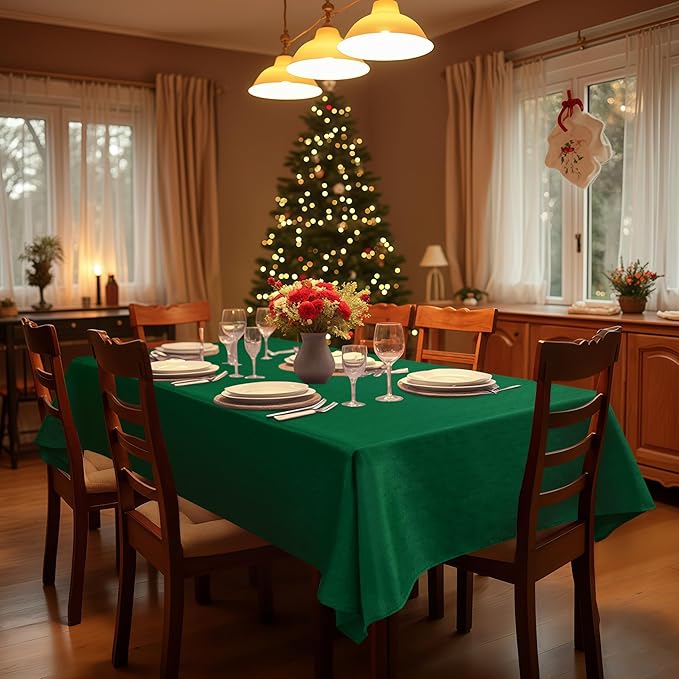 Fitable 2 Pack Faux Linen Christmas Tablecloths, Burlap Textured Fabric Table Cloth Rectangle, Decorative Table Covers for Winter Holiday Dinner Party Farmhouse (Hunter Green, 60 x 84 Inch)