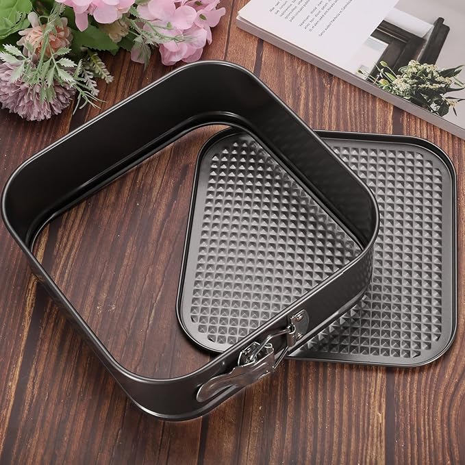 uxcell 7/8/9 Inch Springform Pan Nonstick Cake Pan with Removable Bottom Square Leakproof Cake Baking Pans Molds for Baking, Cheese Cakes, Pizza, Biscuits, Black
