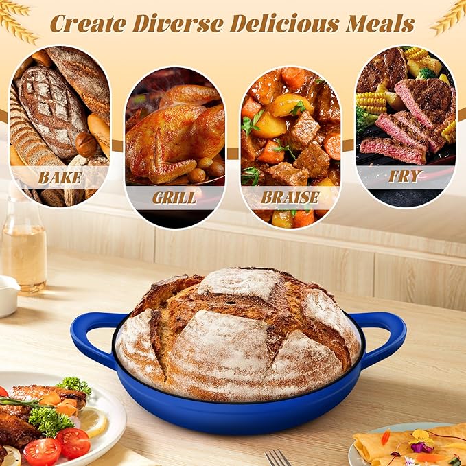 Dutch Oven Bread Baking Pot with Lid 6QT Enameled Cast Iron Oven, Gradient Blue Design & Sourdough Kit (Silicone Sling) for Artisan Bread Making