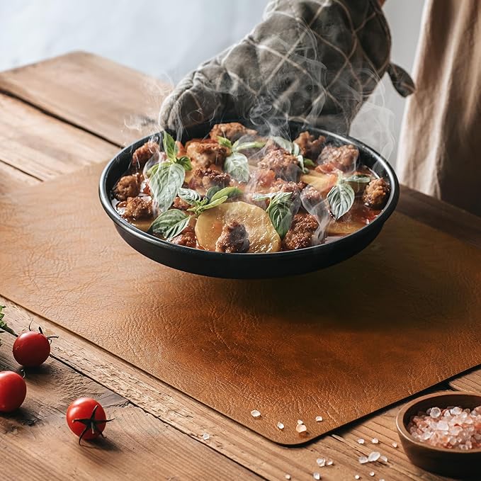 DOLOPL Thanksgiving Placemats Set of 4 Reversible Dual-Color Table Placemats – Heat Resistant Wipeable & Washable Place Mats, Luxury Faux Leather Table Mats for Table Decor(Reddish Brown & Brown)