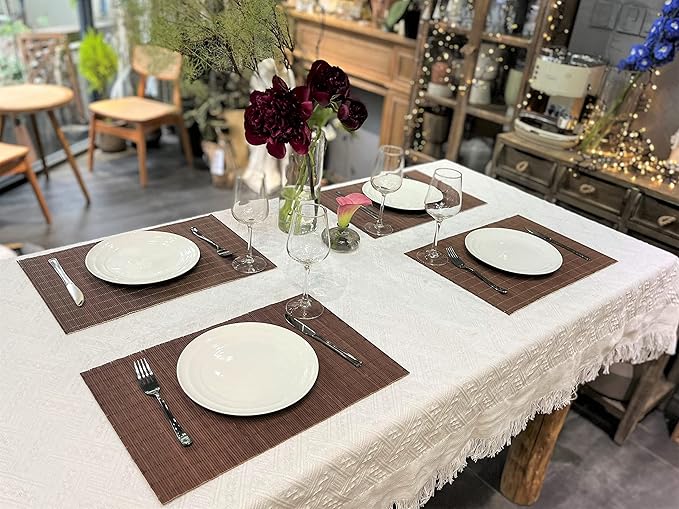 ANDSTAR Set of 4 Pcs Bamboo Placemats Natural Anti-Slip Bamboo Placemats Washable Heat-Resistant Table Mats for Dining Room and Kitchen（Chocolate）