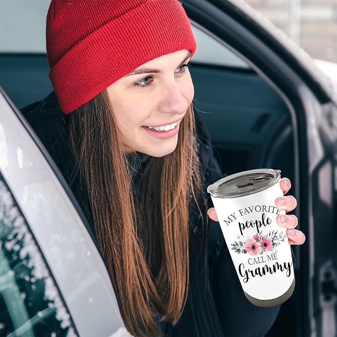 QASHWEY Grammy Gifts Coffee Tumbler - Mothers Day Travel Tumbler Coffee Mug Gifts for GrandmaGrammy, Grandma Gift, My Favorite People Call Me Grammy Stainless Steel Tumblers with Straw and Lid 20 oz