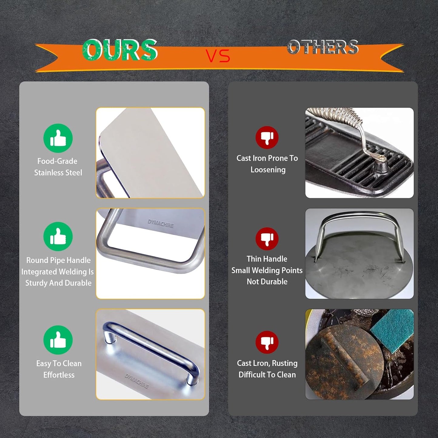 Stainless Steel Burger Press,9 Inch Heavy Duty Smash Burger Press,2.5mm Non-Stick Smooth Smasher,Square Grill Weight Press, Griddle Press Kitchen Stuff,For Cooking Beef Bacon Stea