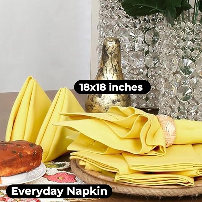 Bedding Craft Cotton Dinner Napkins Set of 12 – 18x18 Sand Yellow with Hemstitched Mitered Corners – Machine Washable Fabric Napkins for Thanksgiving, Weddings & Cocktails