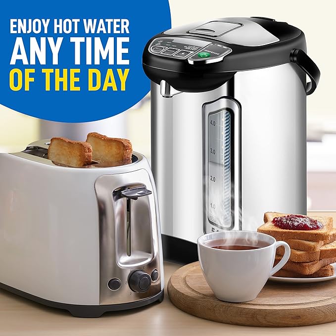 NutriChef Electric Water Boiler and Warmer - 5L/5.28 Qt Stainless Steel Hot Water Dispenser w/Rotating Base, Keep Warm Temperature Set, Auto Shut Off, Safety Lock, Instant Heating for Coffee & Tea