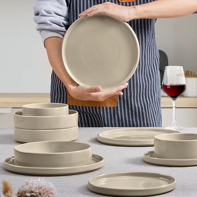 Herogo Dinnerware Dishes Sets with Salad Bowls, 24 Piece Plates and Bowls for 6, Ceramic Stoneware for Kitchen, Chip & Scratch Resistant Dinner Ware, Speckled Multicolor