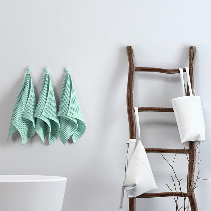 PÜSKÜL Organic Waffle Kitchen Towel 100% Turkish Cotton Set of 3 Ice Green - Premium Quality, Soft, Quick-Dry, Absorbent, Lint-Free Hand Towels 32X16 Inches (3, Ice Green)