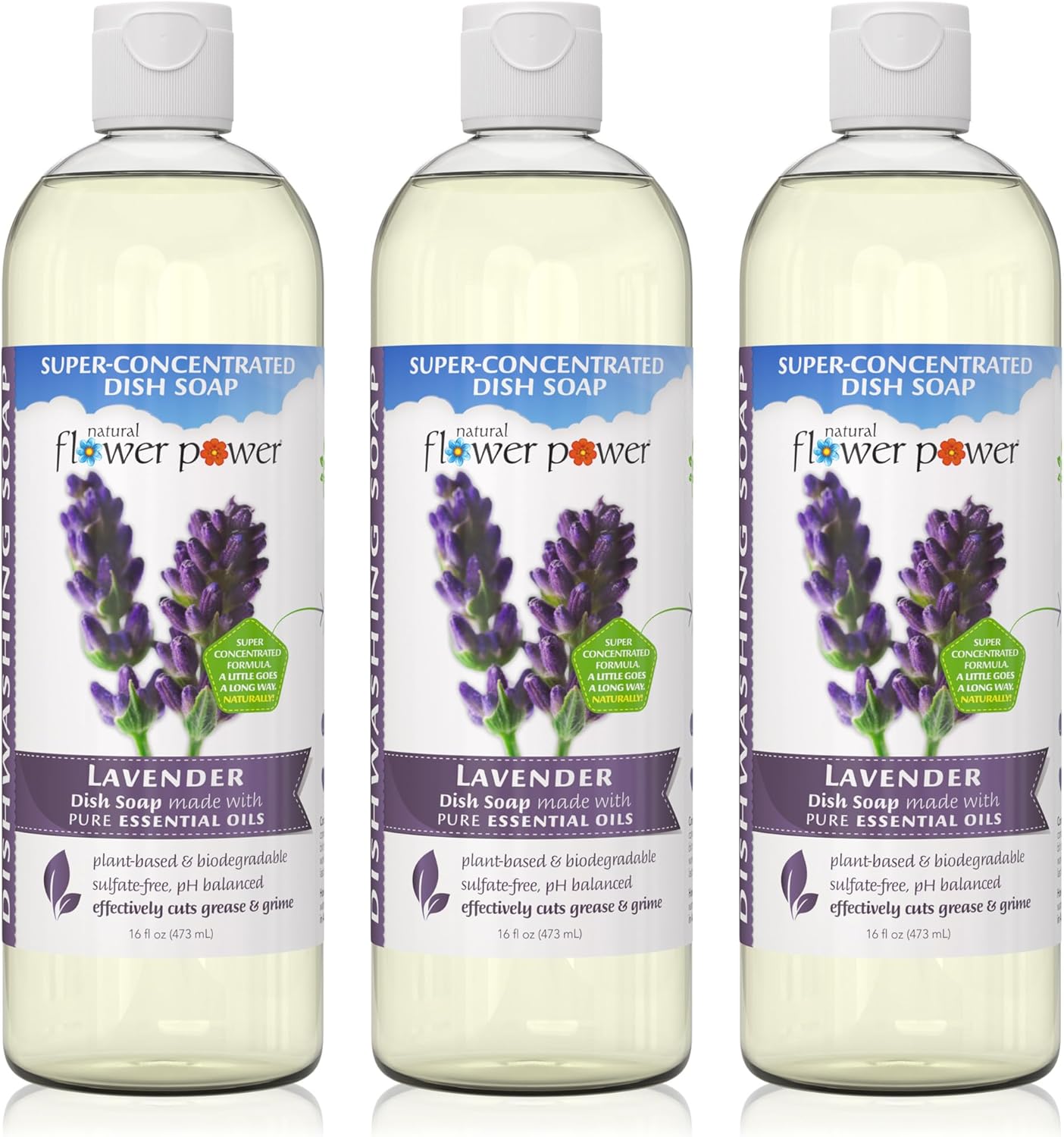 Liquid Dish Soap | Lavender 16 Fl Oz | Pack of 3 | Plant-Based & Scented w/ Pure Essential Oils | Natural Liquid Dishwashing Detergent | Sulfate-Free Kitchen Soap | Vegan
