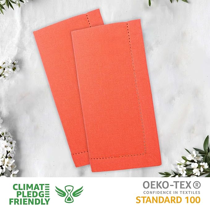 Urban Villa Fall Cloth Napkins Hemstitch Dinner Napkins Orange Color 20''x20'' (Set of 12) 100% Cotton Absorbent Napkins Soft Durable Reusable Washable Ideal for Events Parties Everyday use