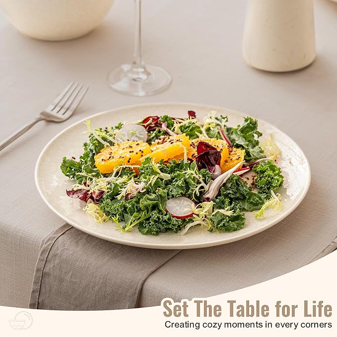 Plates and Bowls Sets,12 Pieces Beige Dinnerware Sets for Kitchen, Reactive Glaze Dishes Set for 4, Dishwasher and Microwave Safe, Series Starflecked Shore (Beige)