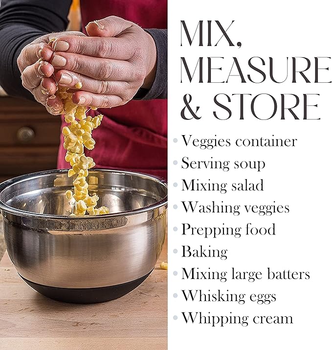 Bellemain Stainless Steel Non-Slip Mixing Bowls with Lids (5 Piece, Silver/Black)