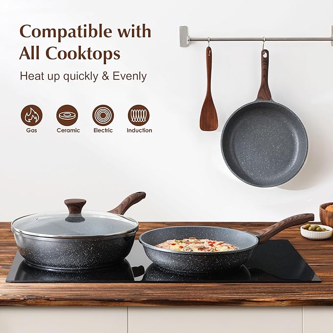 SENSARTE 12.5 Inch Nonstick Frying Pan Skillet, Swiss Granite Coating Omelette Pan, Healthy Stone Cookware, PFOA Free