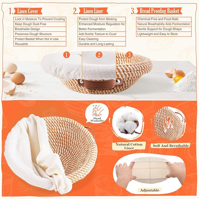 Sourdough Starter Kit, Sourdough Bread Baking Supplies, Sour Dough Starter Kits, Woven Bread Proofing Basket, Sourdough Kit Jar Sour Dough Bread Making Tools Kit Accessories, Gifts for Women Mom Wife