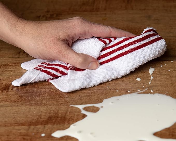 Sticky Toffee Cotton Dishcloths Set of 8 – Red and White Dish Towels 12x12 in, Reusable and Absorbent Tea Towels for Cleaning or Drying, Oeko-Tex Cotton