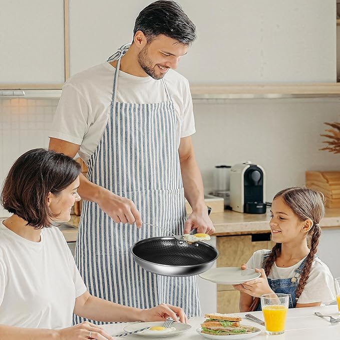 12 Inch Frying Pan,Non Stick Frying Pans,Stainless Steel Skillet,Non-Toxic,PFAS-Free,Suitable for All Cooktops.