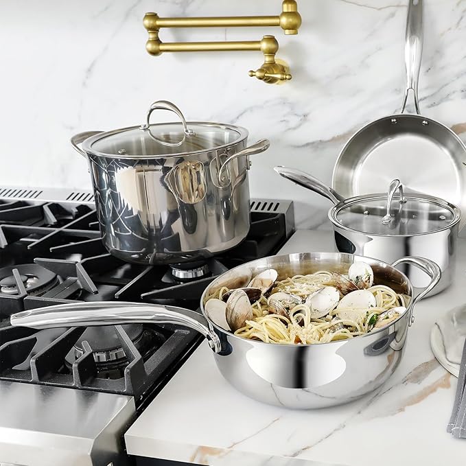 KEAWELL K3 Premium 4-Quart Tri-Ply Stainless Steel Sauté Pan with Lid, Induction & Oven Safe up to 600°F, Even Heating, Professional Cookware for All Stovetops (4-Qt)