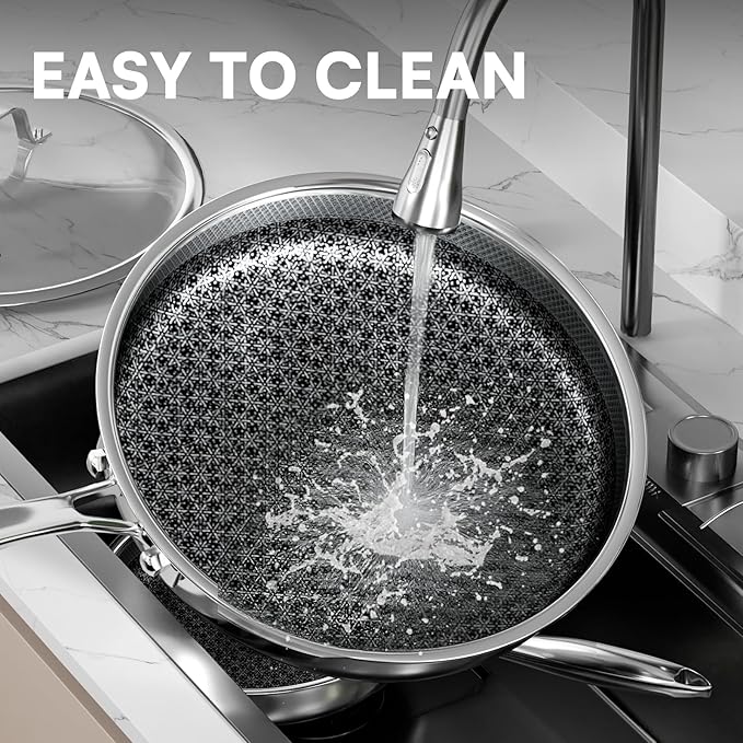 Non Stick Frying Pans with lid, 10 inch Hybrid Frying Pans Nonstick, non stick Stainless Steel Skillets, Dishwasher and Oven-Safe, nonStick Cookware, Induction Compatible Cooking Pan