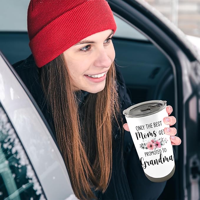 QASHWEY Grandma Gifts Coffee Tumbler - Mothers Day Pregnancy Announcement Gifts for Mom NewGrandma Travel Tumbler Coffee Mug, Get Promoted to Grandma Stainless Steel Tumblers with Straw and Lid 20 oz