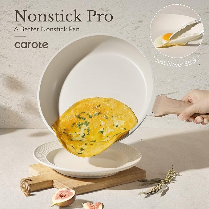 CAROTE ICE 35pcs Pots and Pans Set, Nonstick Cookware Sets, White Granite Induction Cookware with Kitchen Knife Set