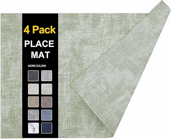 homing Faux Leather Heat Resistant Placemats 4 Packs, Waterproof Wipeable Dining PU Place Mats for Indoor & Outdoor, Easy to Clean, Light Green