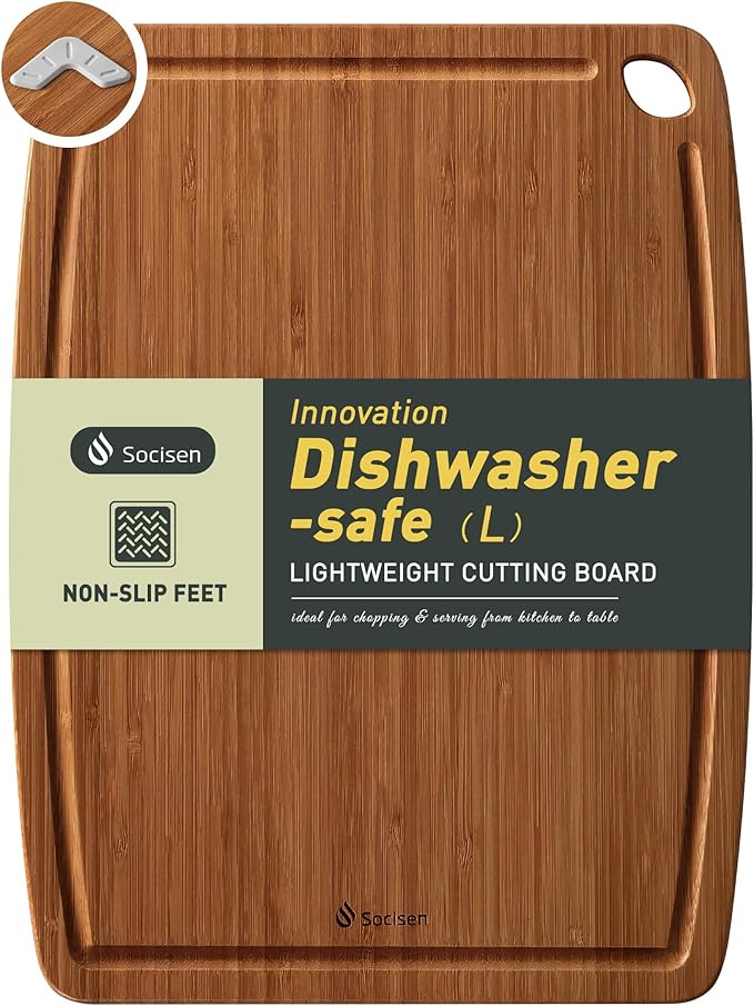 Dishwasher Safe Bamboo Cutting Boards Durable Lightweight Wood Cutting Board for Busy Kitchen, Easy Clean Wooden Chopping Boards with Juice Groove Set of 3 (L+M+S)